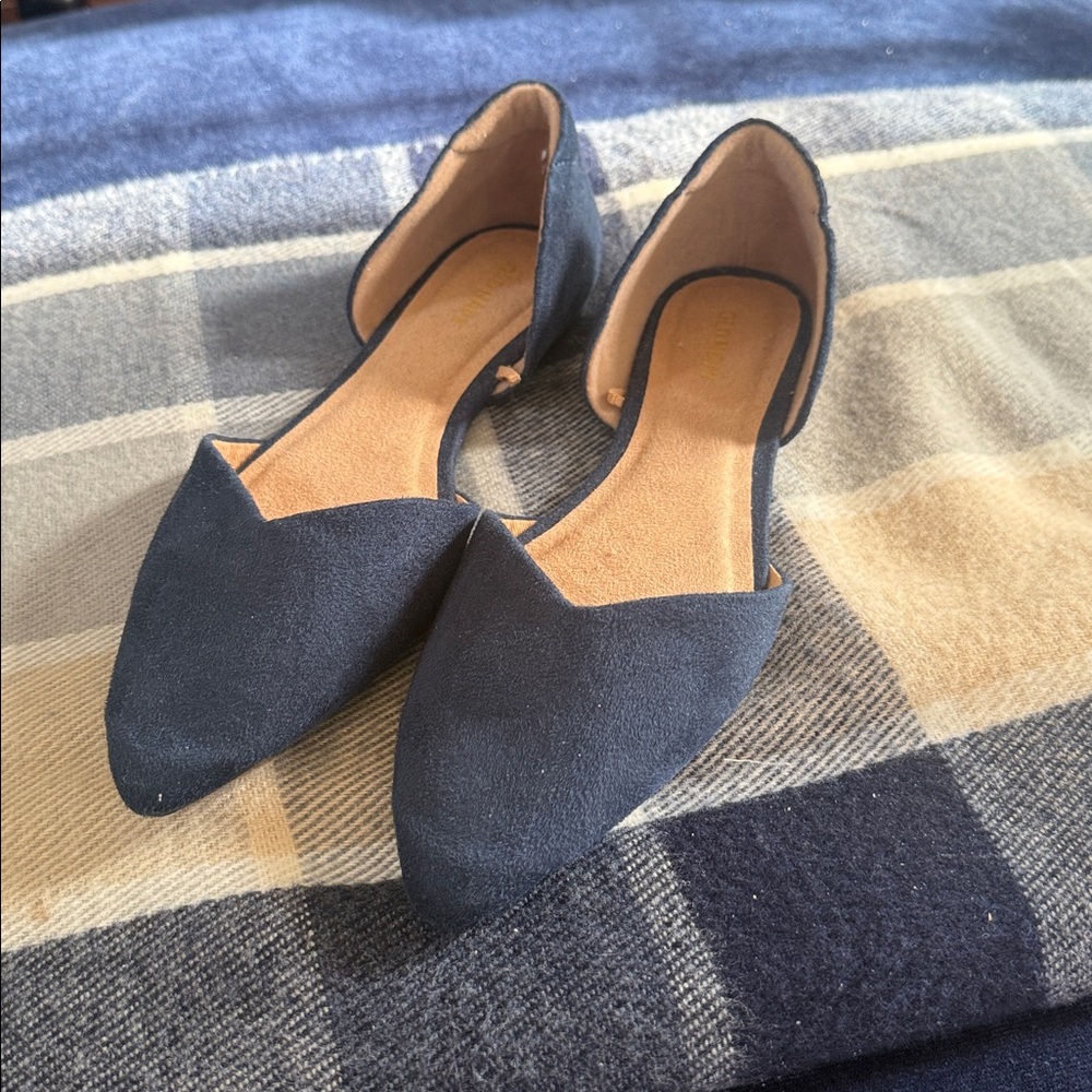 Navy Blue Pointed Toe D’Orsay Flats | Chic Minimalist Slip-On Shoes